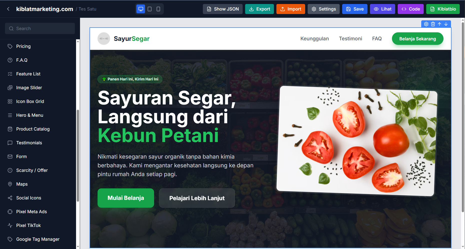 Editor Landing Page Builder nuuku.id